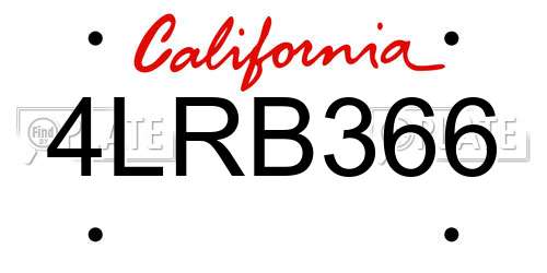 4LRB366 California License Plate