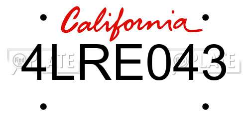 4LRE043 California License Plate