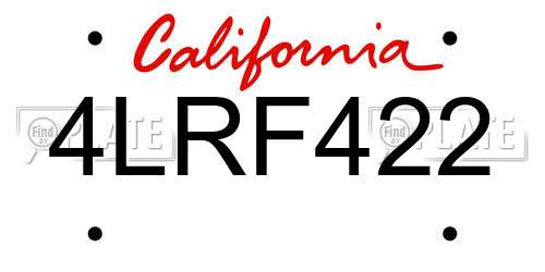 4LRF422 California License Plate