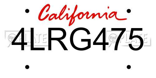 4LRG475 California License Plate