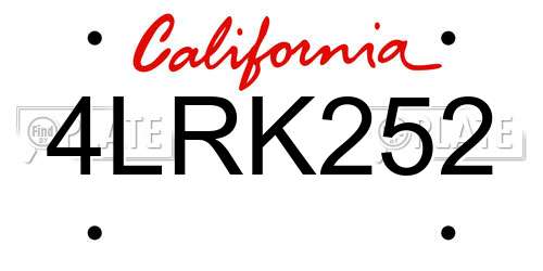 4LRK252 California License Plate