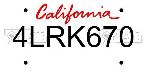 4LRK670 California License Plate