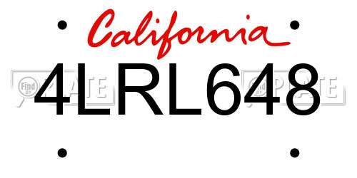 4LRL648 California License Plate
