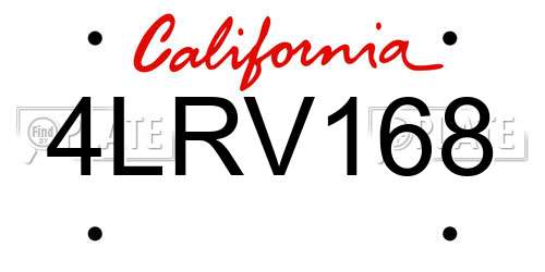 4LRV168 California License Plate