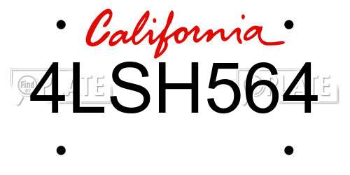 4LSH564 California License Plate