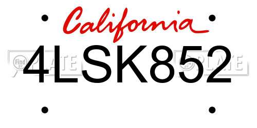 4LSK852 California License Plate