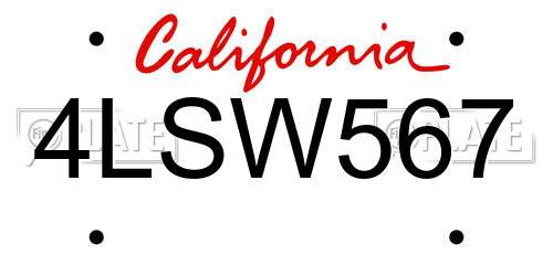 4LSW567 California License Plate