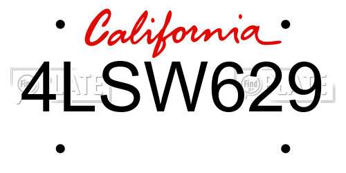 4LSW629 California License Plate