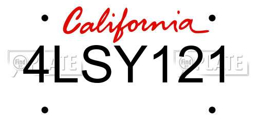 4LSY121 California License Plate