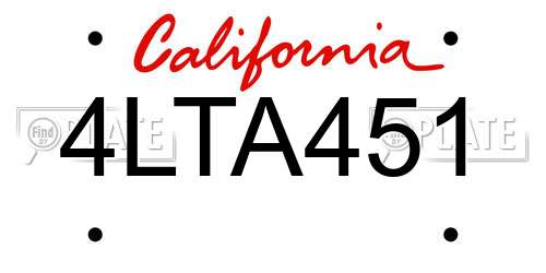 4LTA451 California License Plate