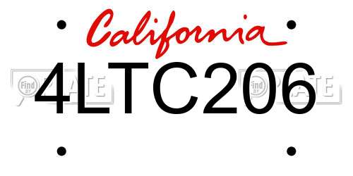 4LTC206 California License Plate