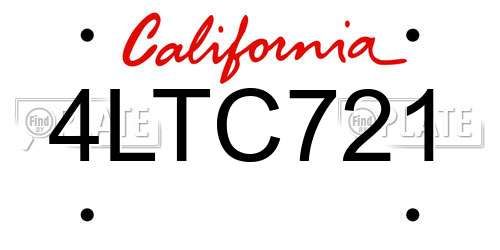 4LTC721 California License Plate
