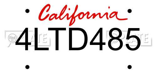 4LTD485 California License Plate