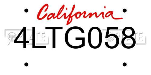 4LTG058 California License Plate