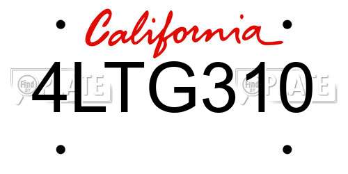 4LTG310 California License Plate