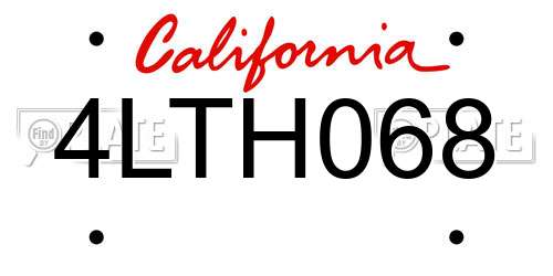 4LTH068 California License Plate