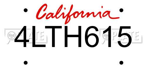 4LTH615 California License Plate