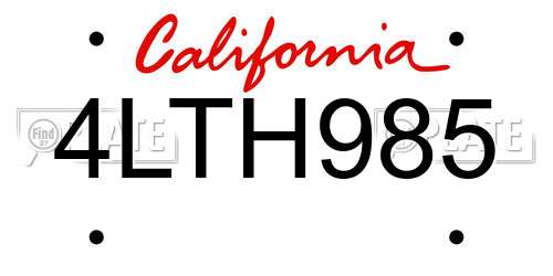 4LTH985 California License Plate