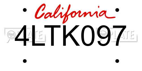 4LTK097 California License Plate