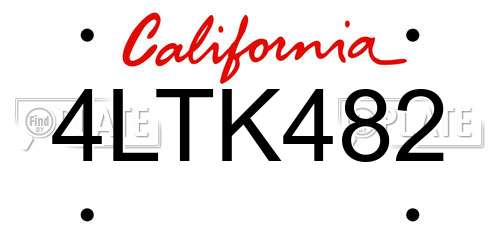 4LTK482 California License Plate