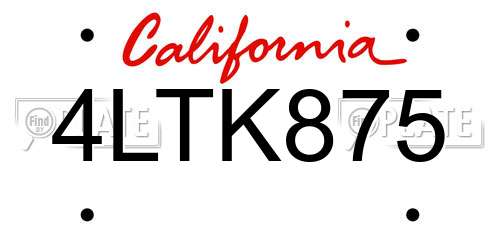4LTK875 California License Plate