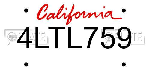 4LTL759 California License Plate