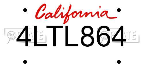 4LTL864 California License Plate