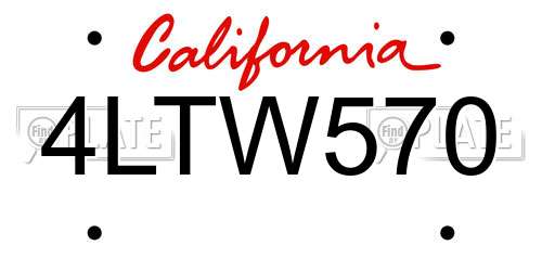 4LTW570 California License Plate
