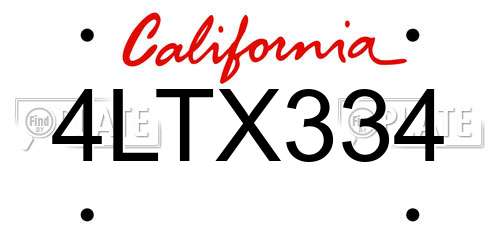 4LTX334 California License Plate
