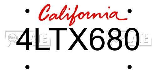 4LTX680 California License Plate
