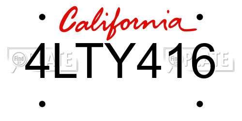 4LTY416 California License Plate
