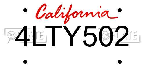 4LTY502 California License Plate