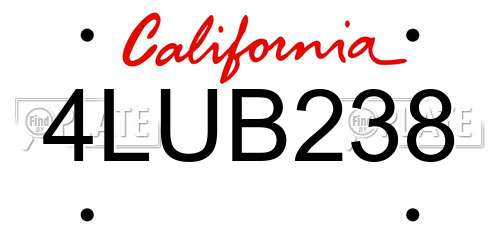 4LUB238 California License Plate