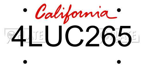 4LUC265 California License Plate