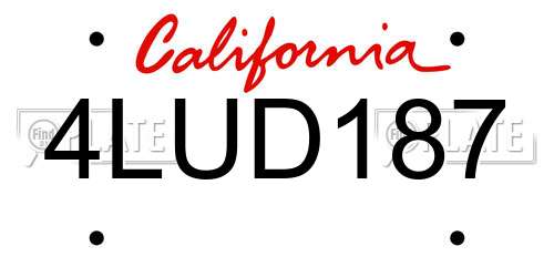 4LUD187 California License Plate