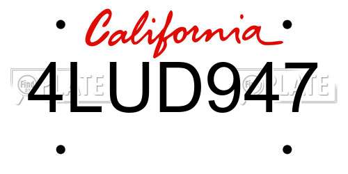 4LUD947 California License Plate