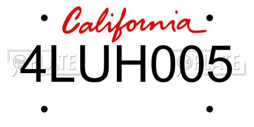 4LUH005 California License Plate