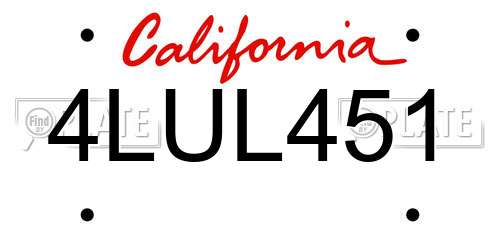 4LUL451 California License Plate