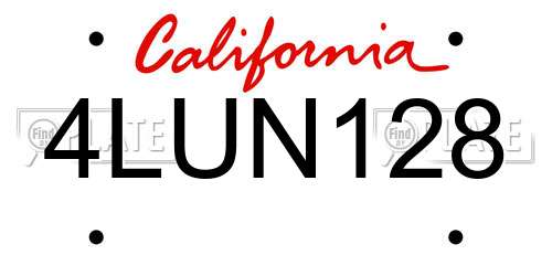 4LUN128 California License Plate