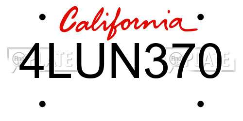 4LUN370 California License Plate