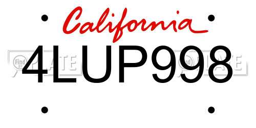 4LUP998 California License Plate