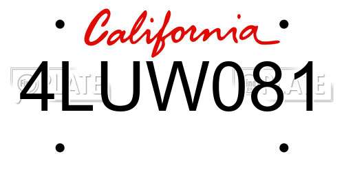 4LUW081 California License Plate
