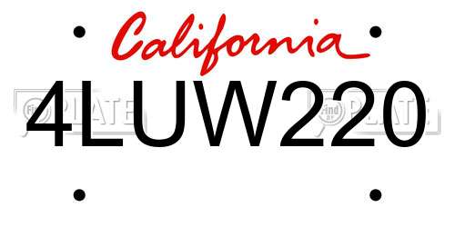 4LUW220 California License Plate
