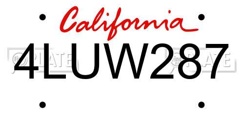 4LUW287 California License Plate