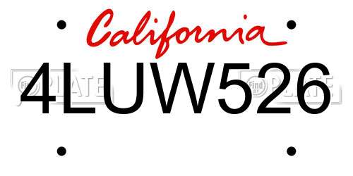 4LUW526 California License Plate