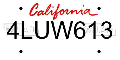 4LUW613 California License Plate