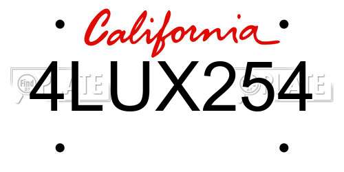 4LUX254 California License Plate