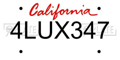 4LUX347 California License Plate