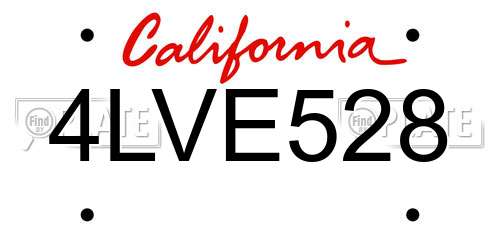 4LVE528 California License Plate