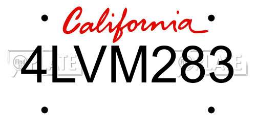 4LVM283 California License Plate